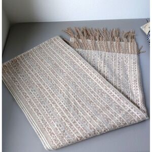 NEW Pretty Persuasions Super Soft Wrap Scarf Beige Stripe Fringe Oversized 26X74